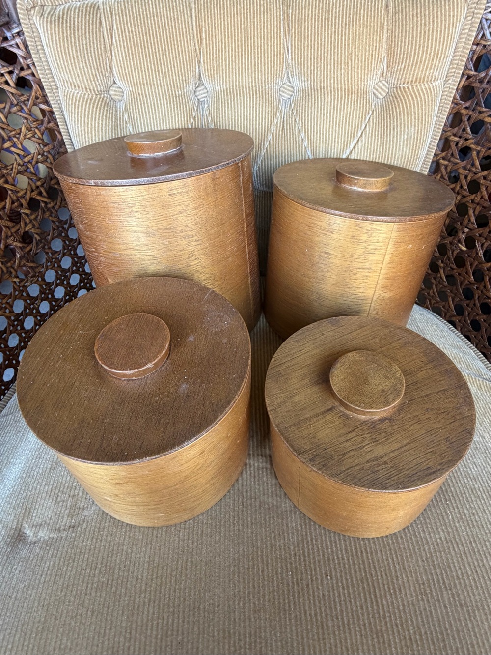 Vintage teak wood nesting Set of 4 Wooden Canister Boxes - Warm Brown